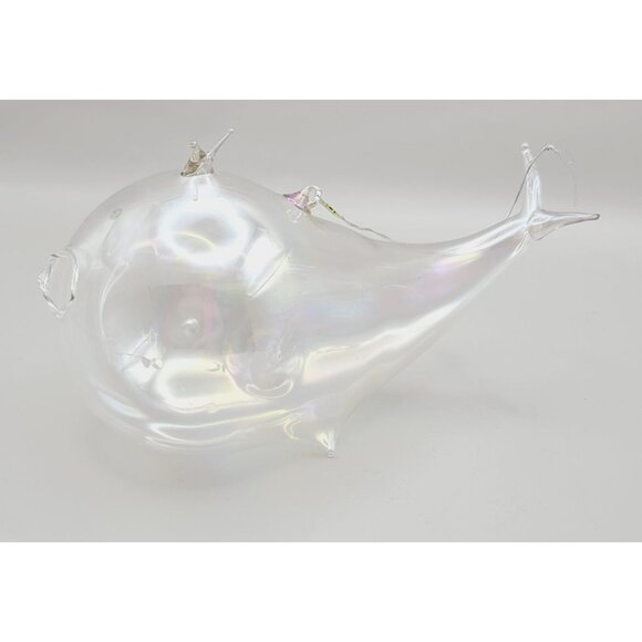 Silvestri Handcrafted Iridescent Blown Glass Whale Ornament with Flaw - Picture 2 of 13